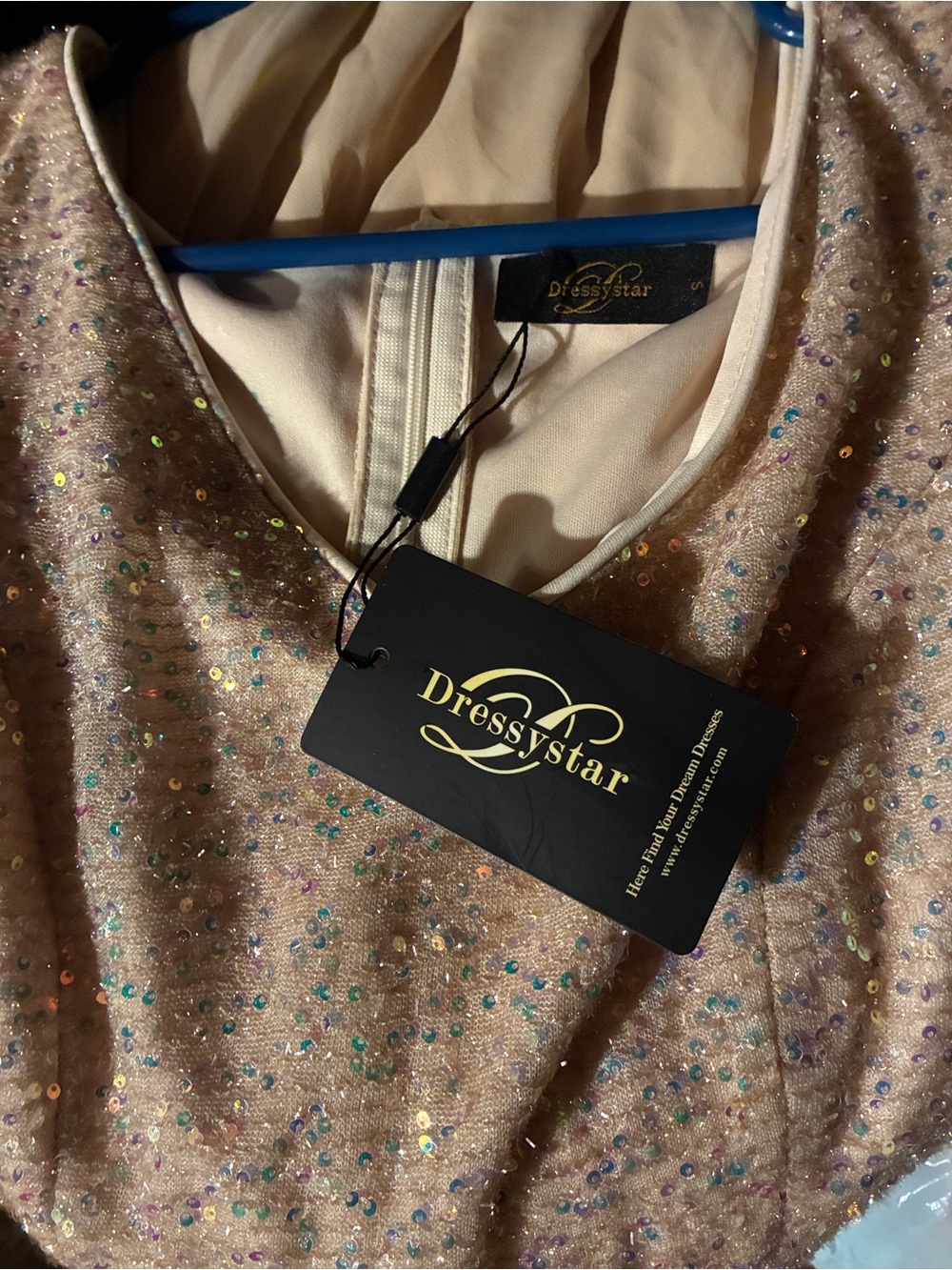 NWT Dressystar Champagne Sequin Bodice Chiffon A-Line Cocktail Dress Small - Picture 4 of 12